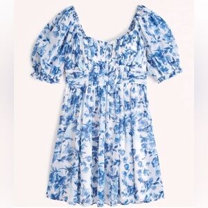 Abercrombie & Fitch Ruched Ruffle Puff Sleeve Mini Dress in Navy Floral